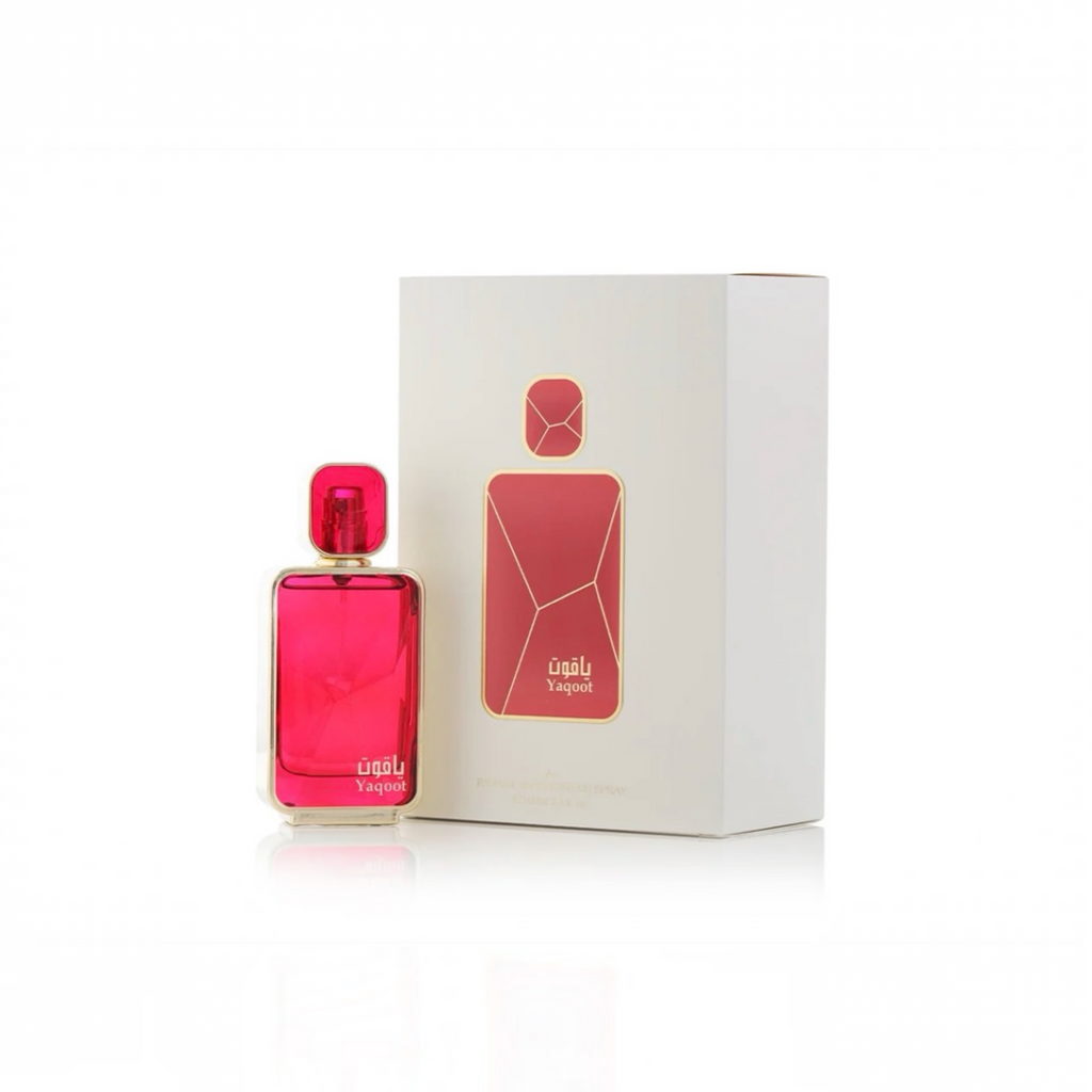 Image of Yaqoot Arabian Oud perfume bottle by Elite Essence, featuring a luxurious red design inspired by traditional Arabian fragrance.