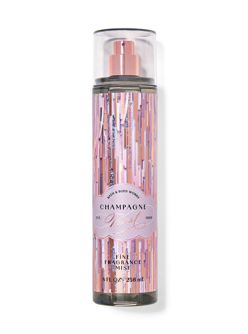 eliteessence Bath & Body Works Champagne Toast fragrance mist in a festive pink and gold glitter bottle
