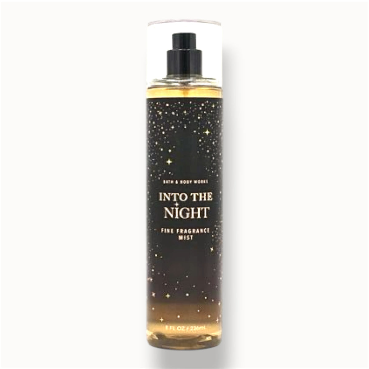 eliteessence Bath & Body Works Into The Night fine fragrance mist in a black bottle with gold star accents