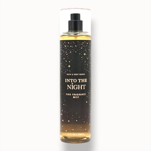 eliteessence Bath & Body Works Into The Night fine fragrance mist in a black bottle with gold star accents