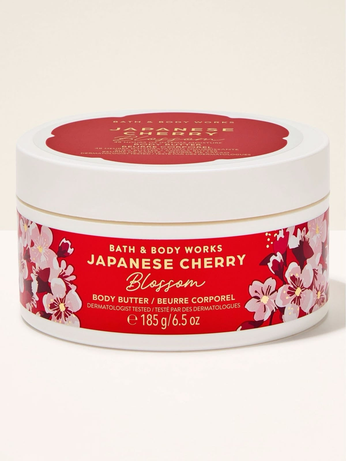 eliteessence Bath & Body Works Japanese Cherry Blossom body butter in a white jar with red floral label